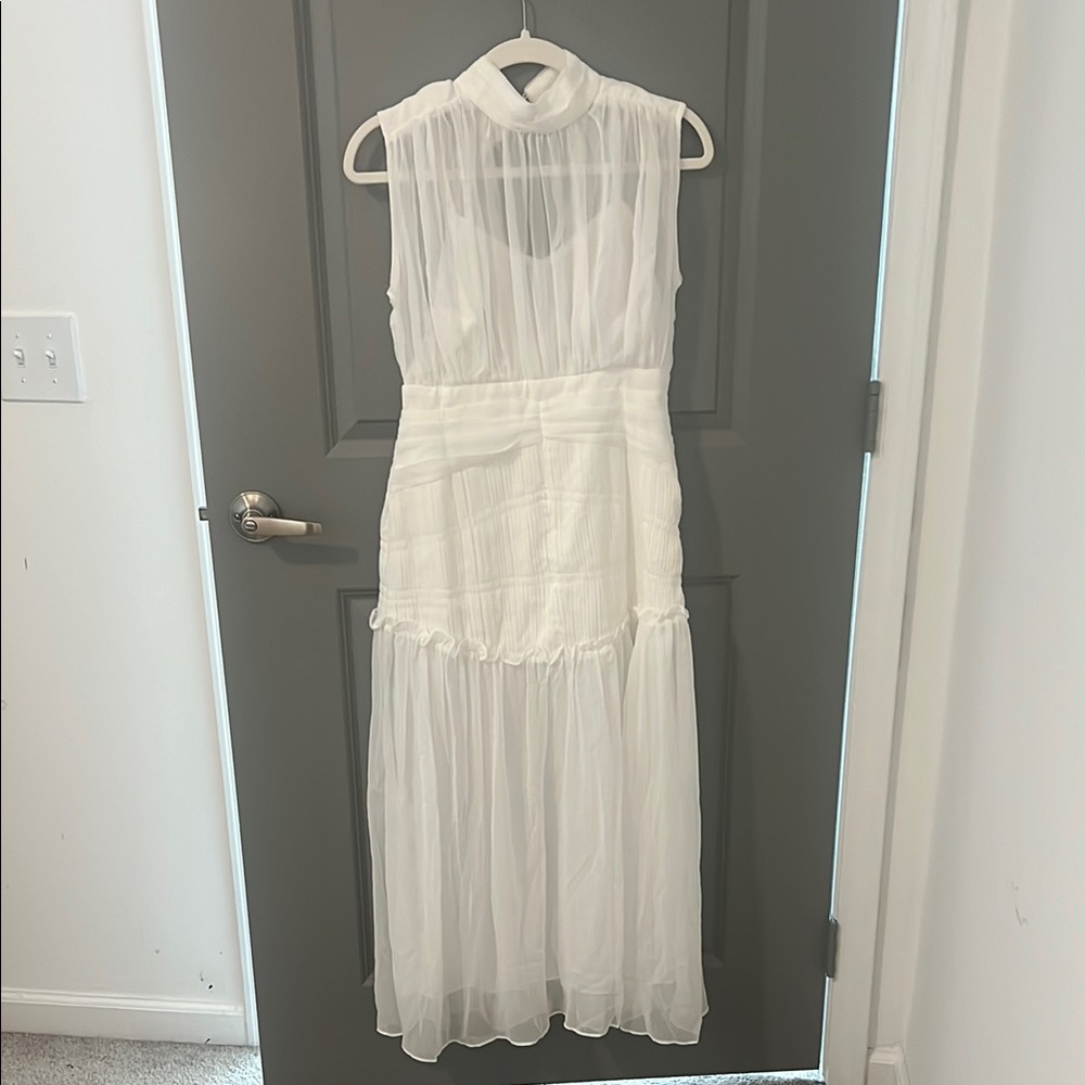 White Sleeveless Peplum Midi Dress for Brides
